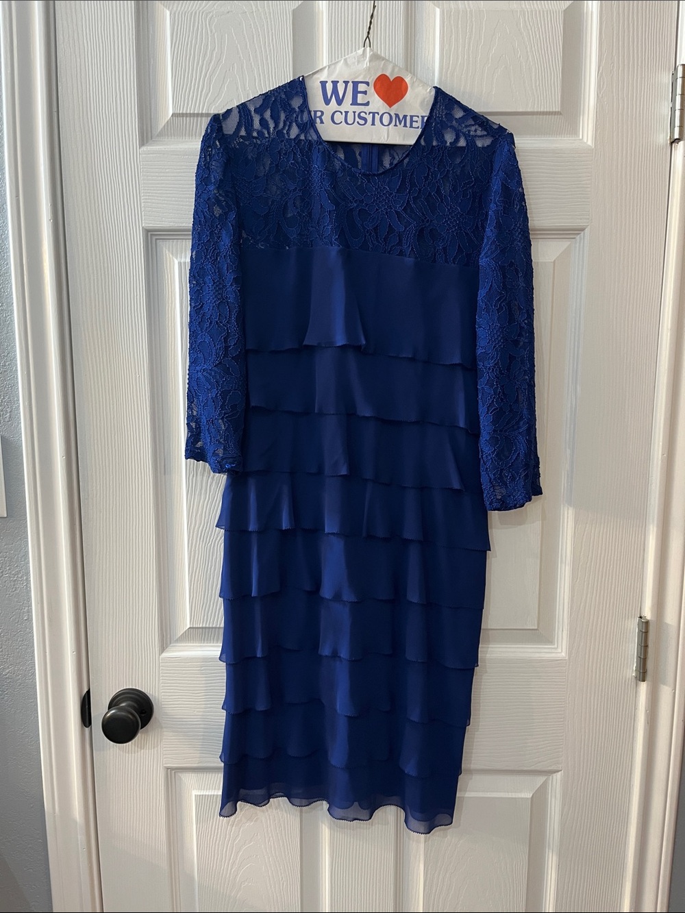 Alex Evenings Royal Blue Lace Tiered Long Sleeve Dress